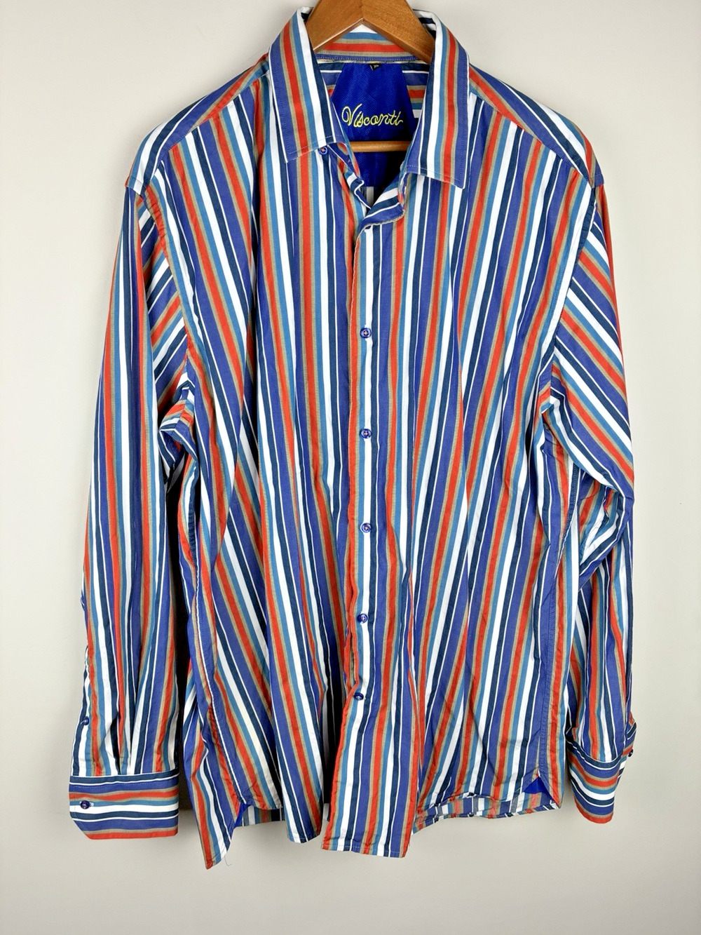 Visconti Men’s XL Button Down Shirt Multicolor Stripe 100% Cotton Turkey Retro